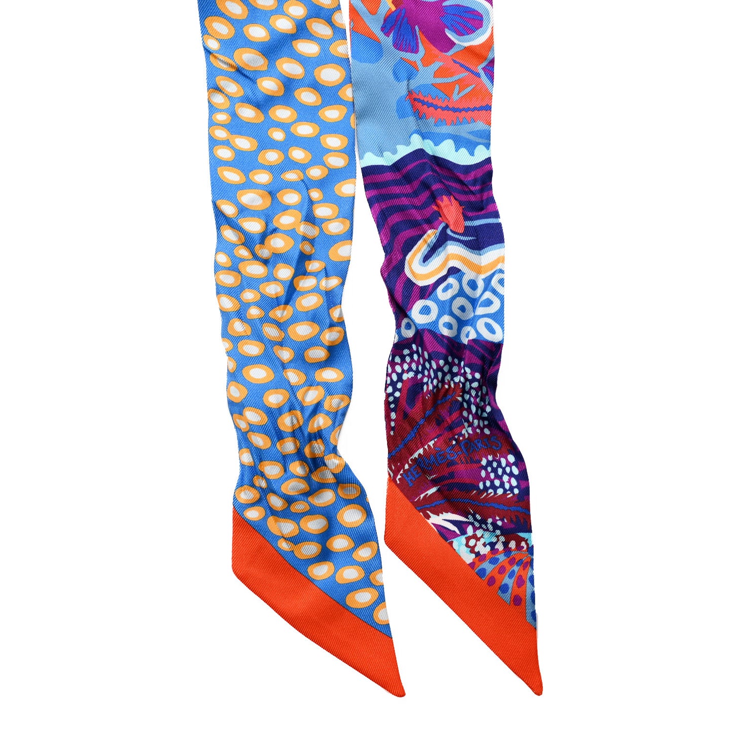 Silk Under The Waves Twilly Orange Bleu Fuchsia