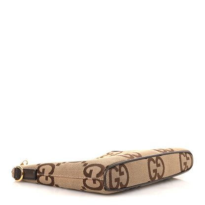 Gucci Monogram Jumbo GG Textured Dollar Calfskin Web Wristlet Messenger Bag Camel Ebony New Acero 5 of 22