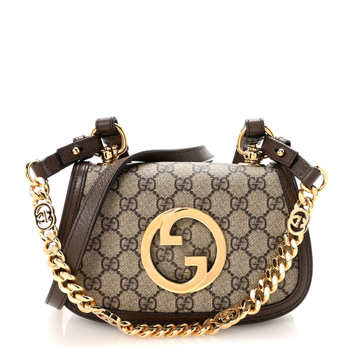 Gucci GG Supreme Monogram Textured Dollar Calfskin Mini Blondie Chain Shoulder Flap Bag Beige Ebony New Acero 1 of 9