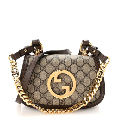 Gucci GG Supreme Monogram Textured Dollar Calfskin Mini Blondie Chain Shoulder Flap Bag Beige Ebony New Acero 1 of 9