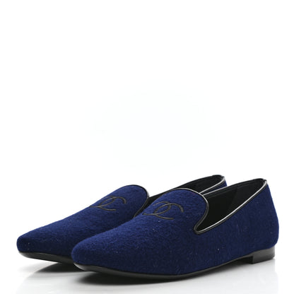 Chanel Fabric Lambskin Womens CC Mocassin Loafers 37 Navy Black 3 of 9