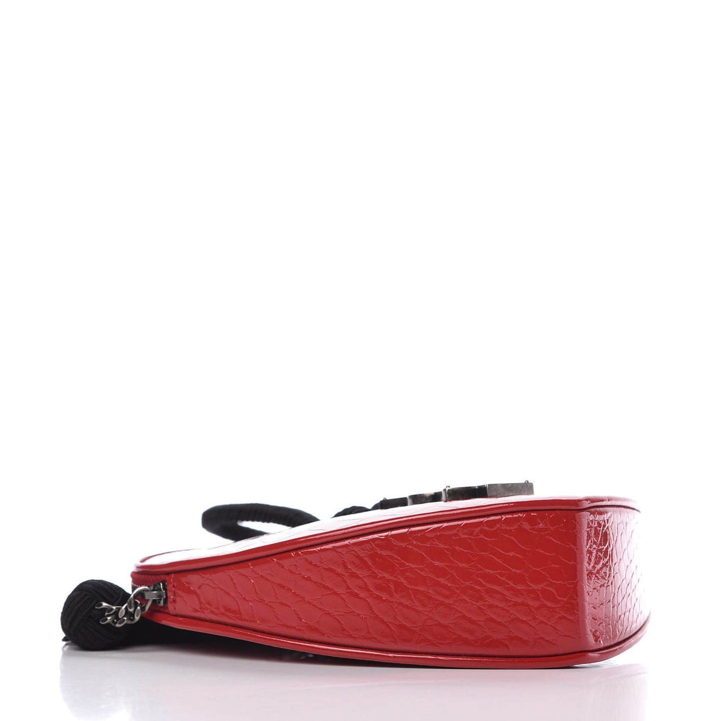 Patent Crocodile Embossed Sac Coeur Heart Shaped Clutch Red