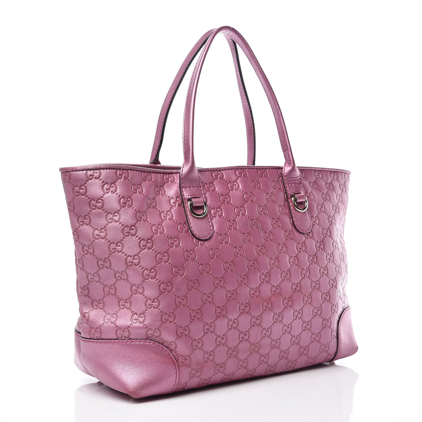 Metallic Soft Guccissima Large Heart Bit Charm Top Handle Tote Fresia Rose