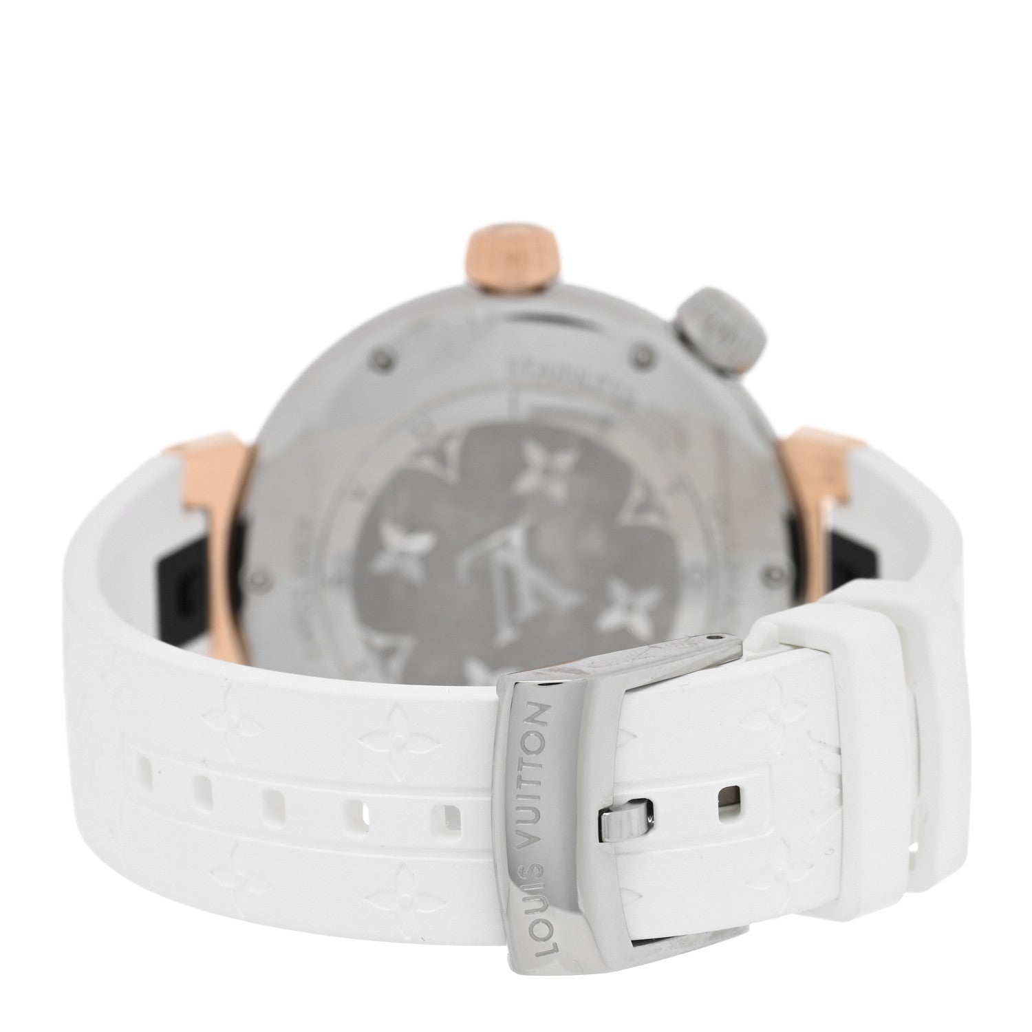 Louis Vuitton Stainless Steel 18K Rose Gold Rubber 39.5mm Tambour Street Diver Quartz Watch White White 3 of 4