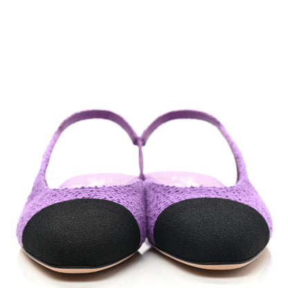 Chanel Fabric Cap Toe CC Slingback Flats 39.5 Purple 2 of 9