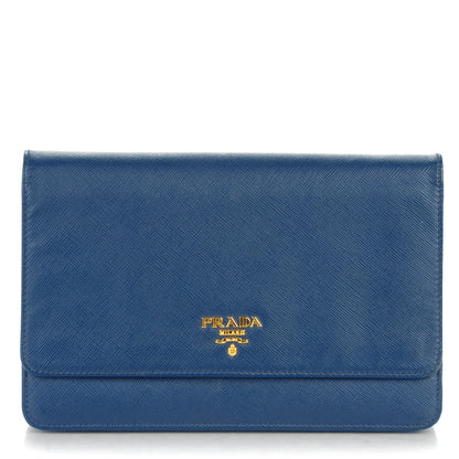 Prada Saffiano Metal Chain Wallet Bleuette 1 of 8