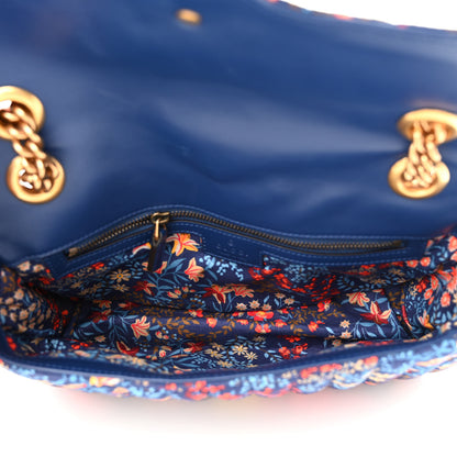 Gucci Cotton Calfskin Matelasse Floral Print Small GG Marmont Shoulder Bag Blue Red Deep Ocean Blue 5 of 12
