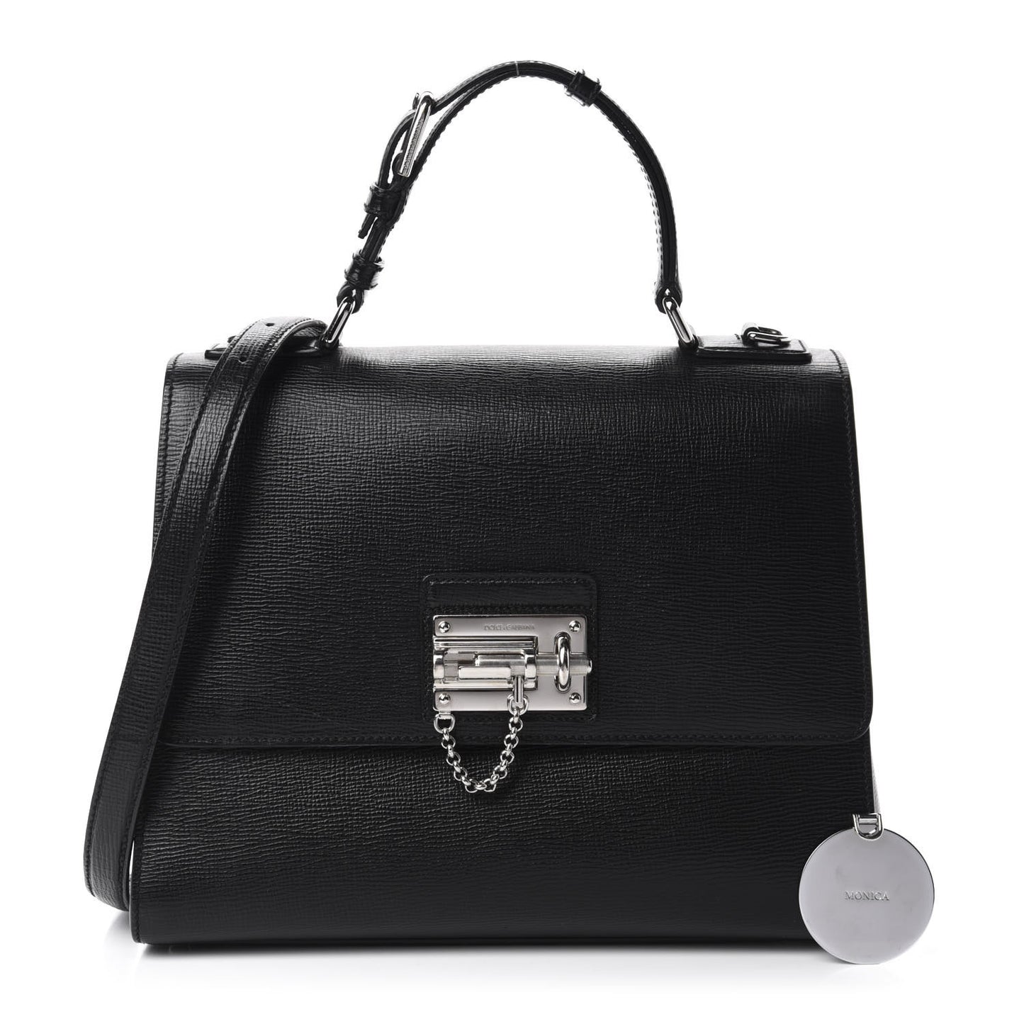 Calfskin Embossed Large Monica Top Handle Bag Black