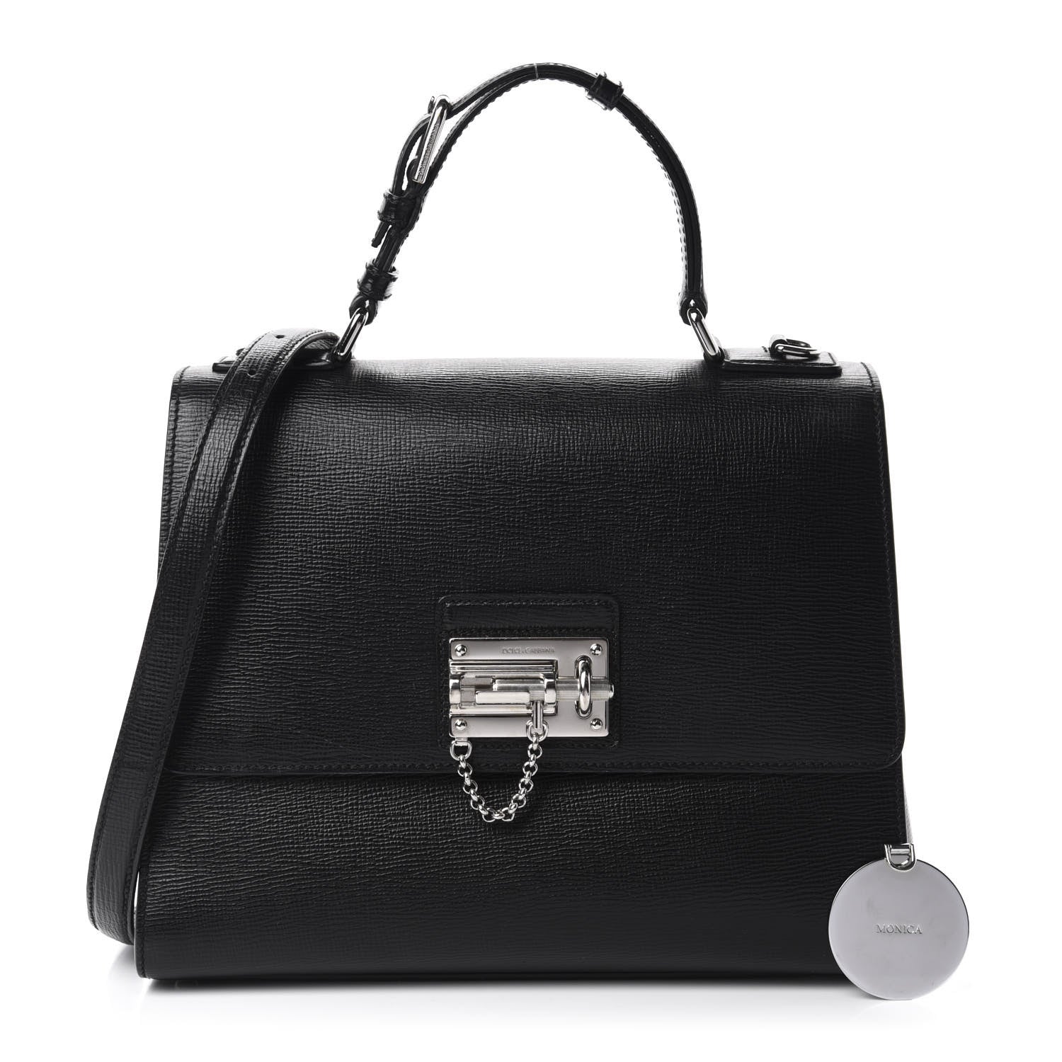 Dolce & Gabbana Calfskin Embossed Large Monica Top Handle Bag Black 3 of 11
