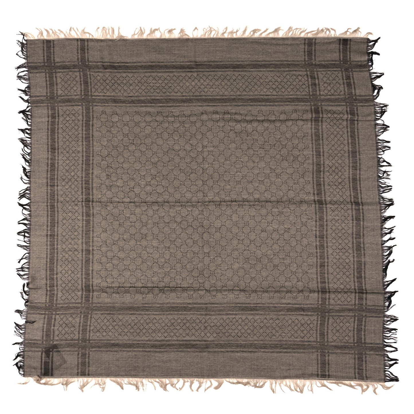 Wool Silk GG Monogram Diamante Plaid Surviee Shawl Beige Dark Brown
