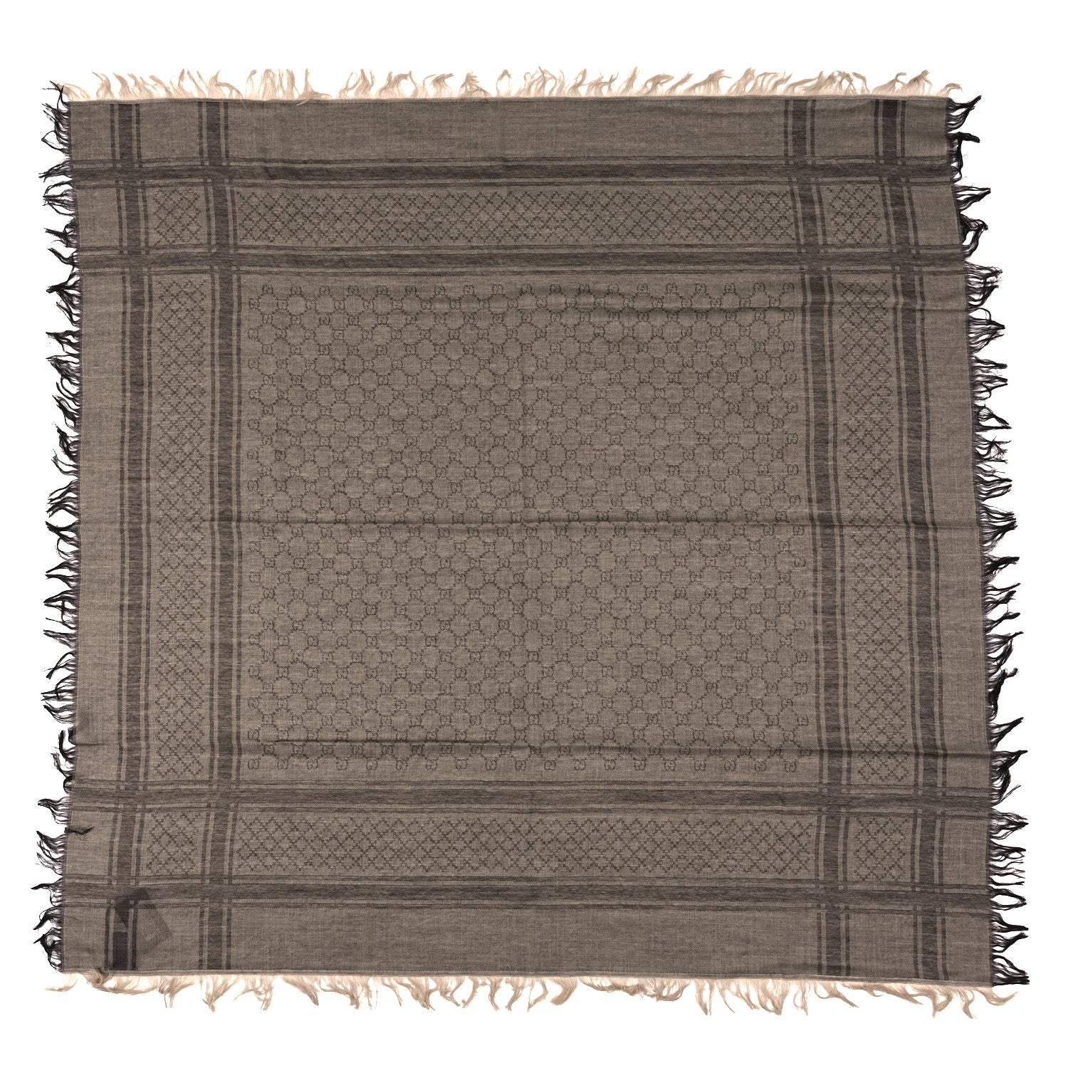 Gucci Wool Silk GG Monogram Diamante Plaid Surviee Shawl Beige Dark Brown 1 of 3