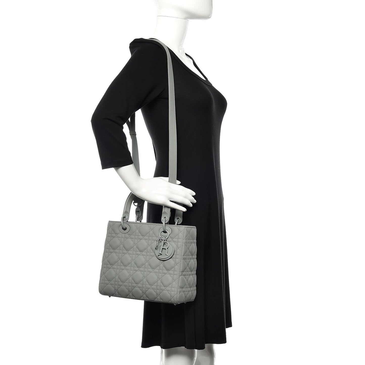 Ultra Matte Calfskin Cannage Medium Lady Dior Grey Stone