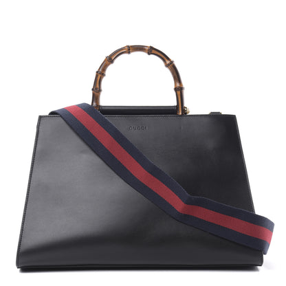 Gucci Nappa Bamboo Web Medium Nymphaea Top Handle Bag Black 1 of 15
