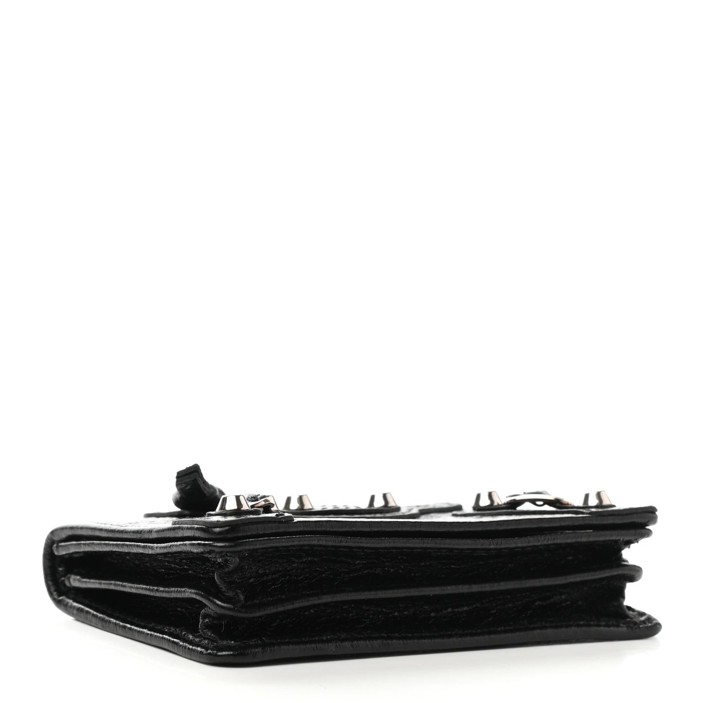 Agneau Classic Silver Hardware Card Case Black