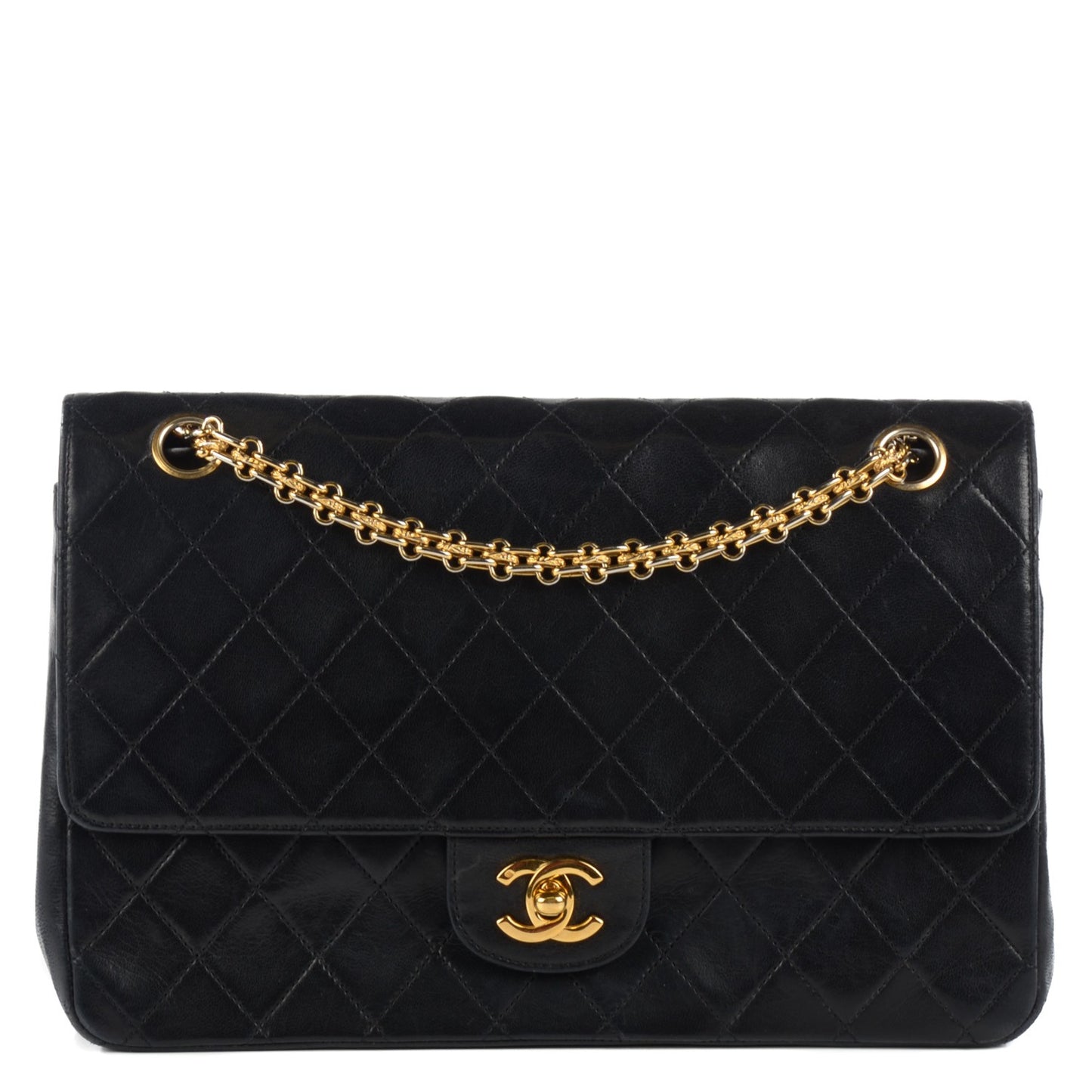 Lambskin Quilted Medium Double Flap Bijoux Chain Black