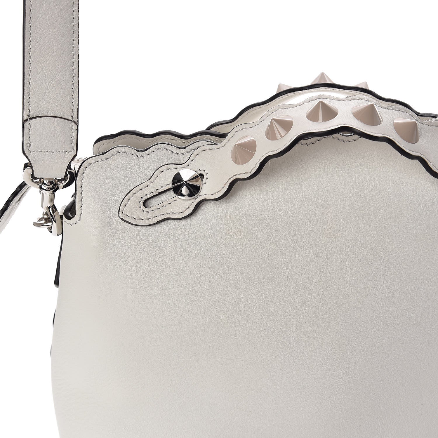 Fendi Vitello Dolce Scalloped Studded Medium By The Way Boston Bag White Ice 8 of 10