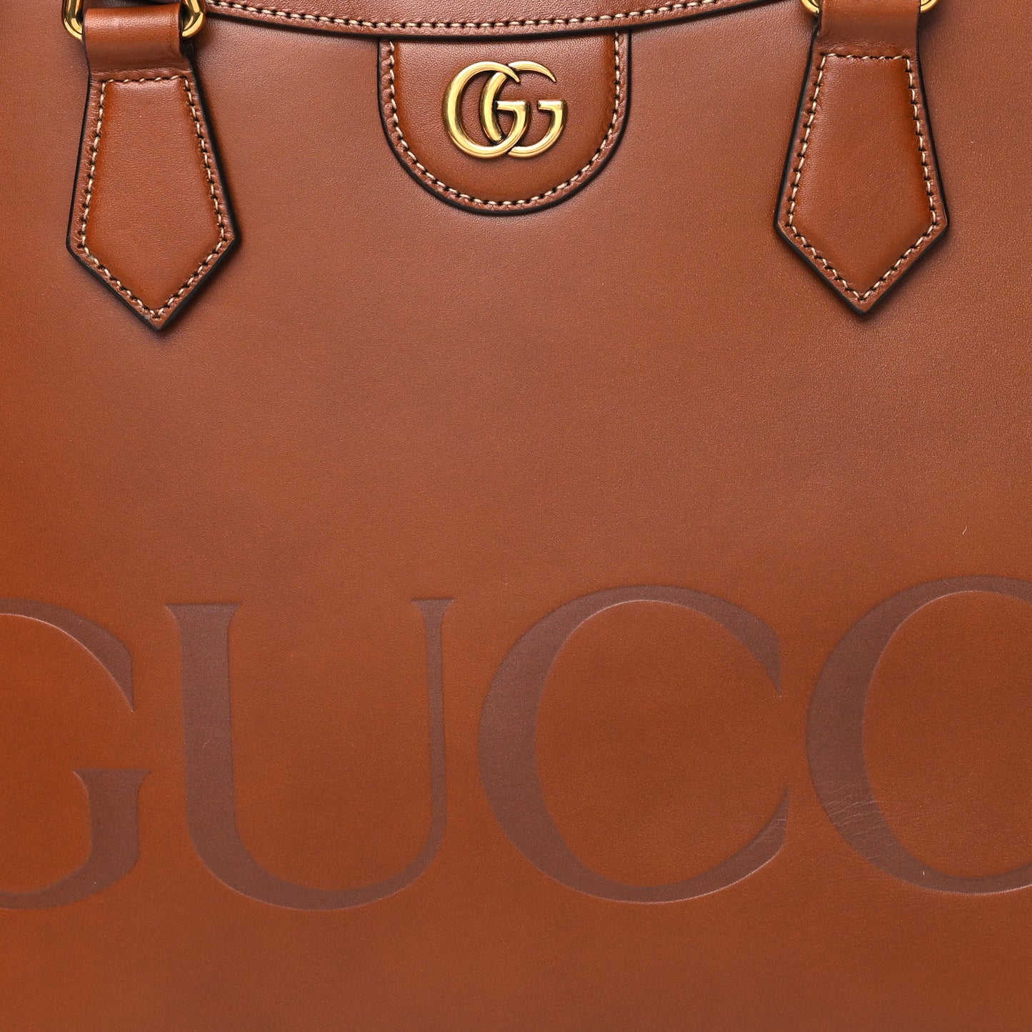 Charisma Calfskin Gucci Embossed Medium Diana Tote Bag Peanut Brown