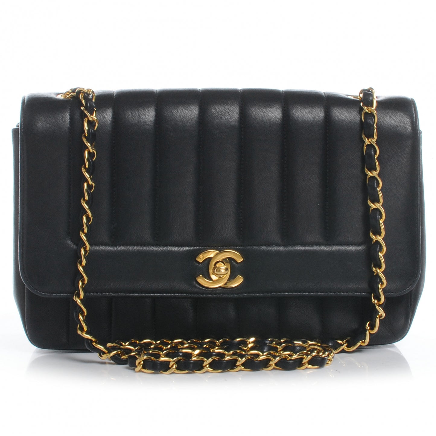 Lambskin Vertical Quilted Small Flap Bag Black