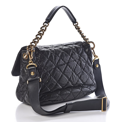 Chanel Crumpled Grained Calfskin Medium Coco Pleats Messenger Flap Black 3 of 9