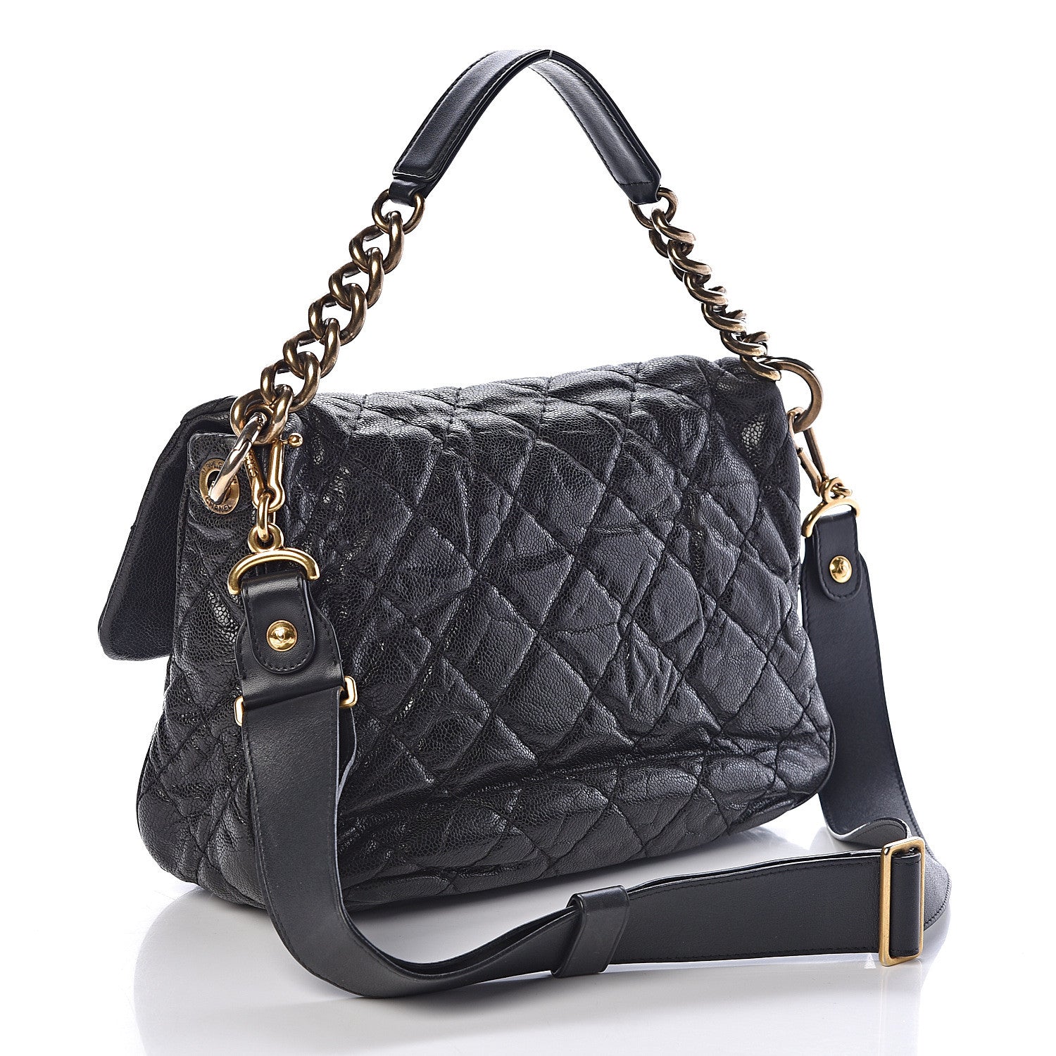 Chanel Crumpled Grained Calfskin Medium Coco Pleats Messenger Flap Black 3 of 9