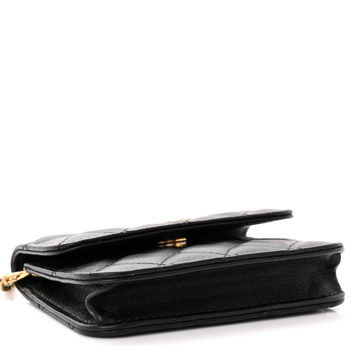 Lambskin Quilted Pearl Crush Clutch With Chain Black