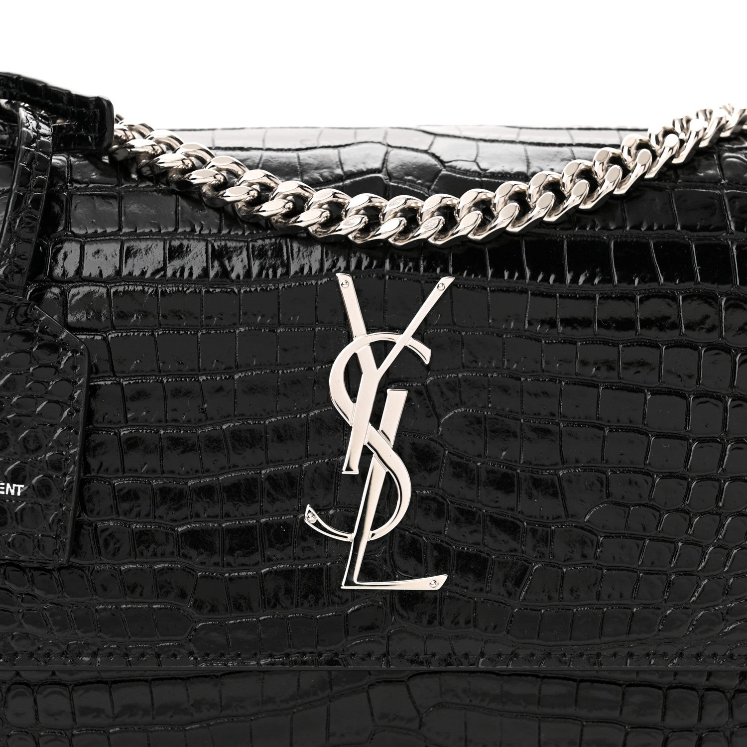 Saint Laurent Calfskin Crocodile Embossed Medium Monogram Sunset Black 7 of 9