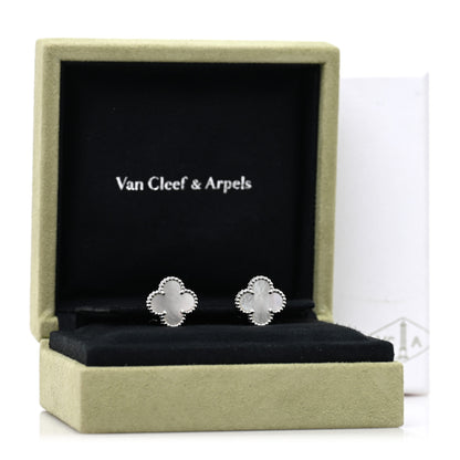 Van Cleef & Arpels 18K White Gold Mother of Pearl Vintage Alhambra Earrings 5 of 5
