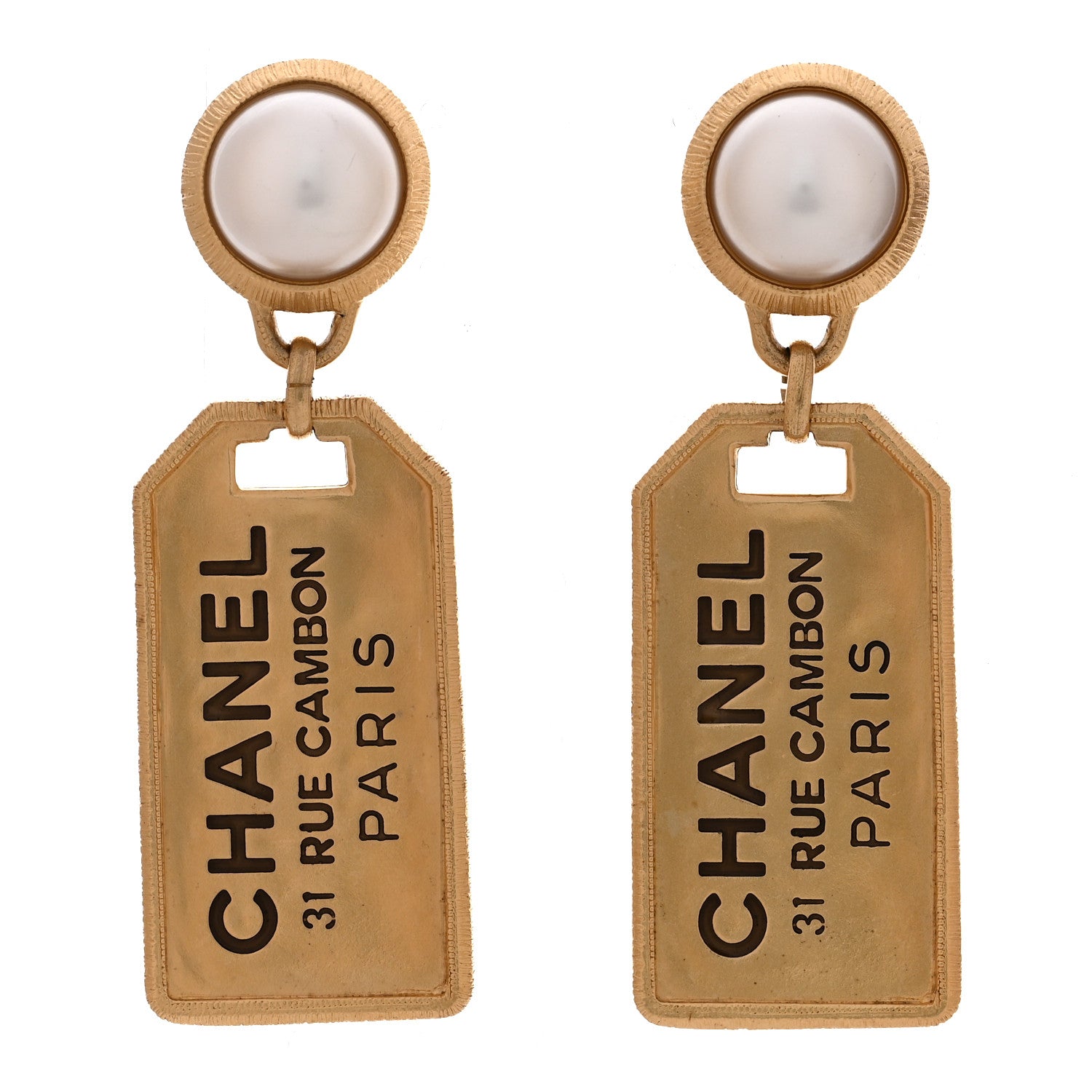 Chanel Pearl CC Tags Drop Earrings Gold 1 of 4