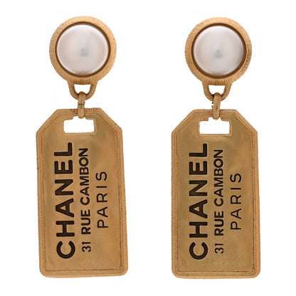 Chanel Pearl CC Tags Drop Earrings Gold 1 of 4