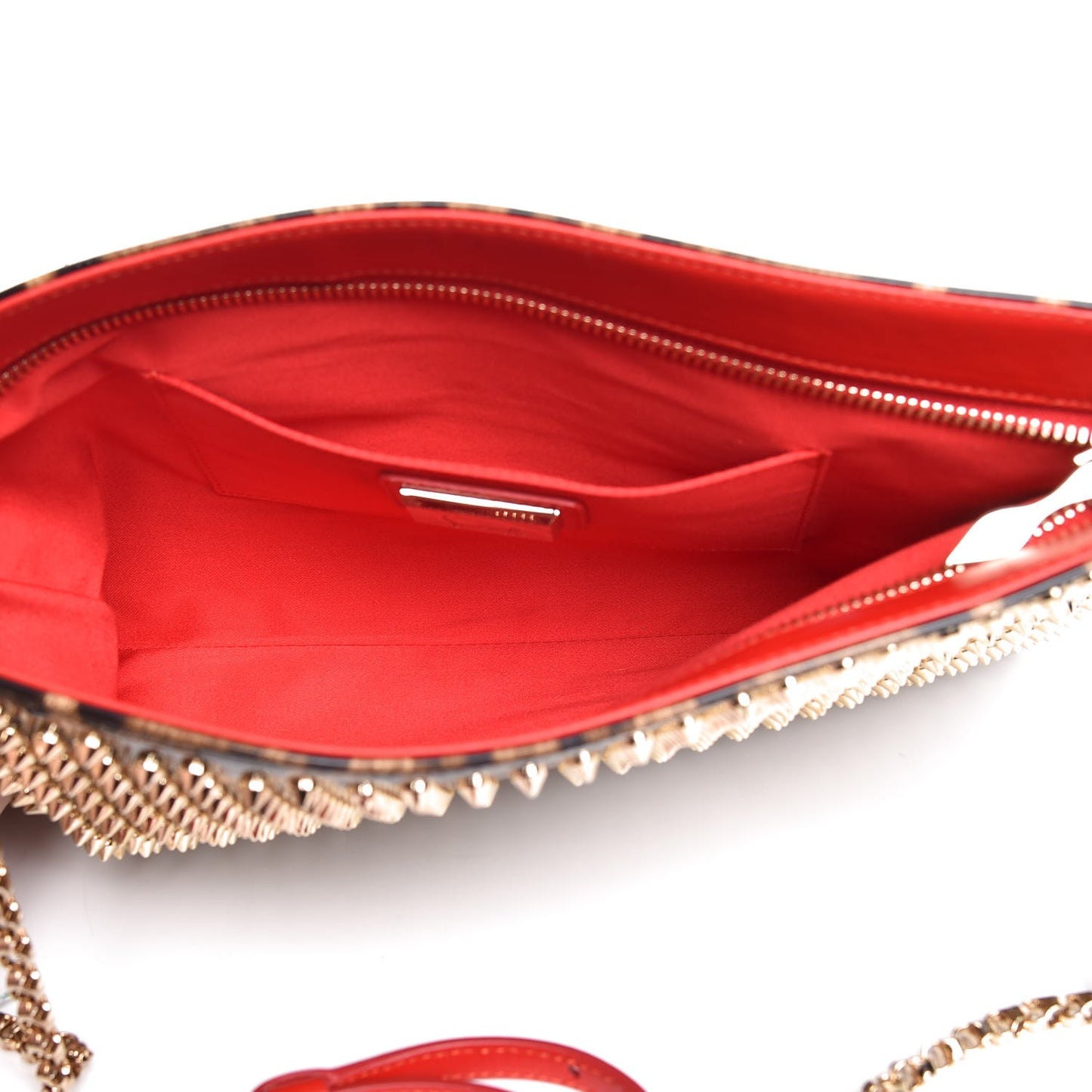 Patent Leopard Print Loubiposh Spiked Crossbody Clutch
