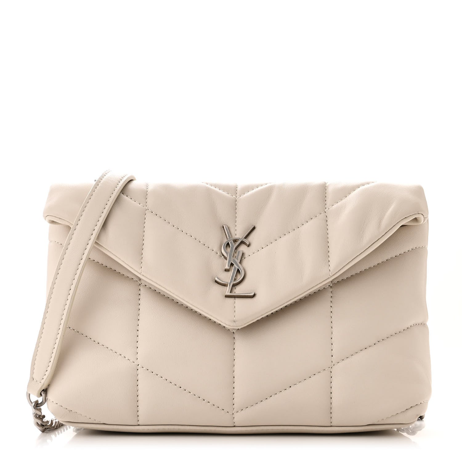 Saint Laurent SAINT LAURENT Lambskin Quilted Toy Loulou Puffer Monogram Chain Satchel Crema Soft 1 of 11