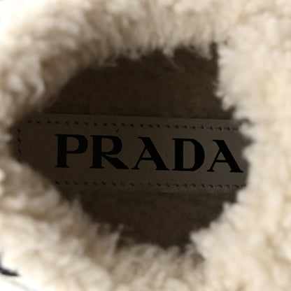 Prada Calfskin Shearling Metal Triangle Logo Sneakers 35.5 White 7 of 9