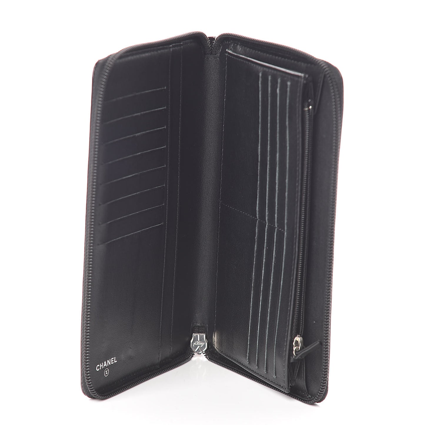 Patent Camellia Embossed Large Zip Around Gusset Wallet Black