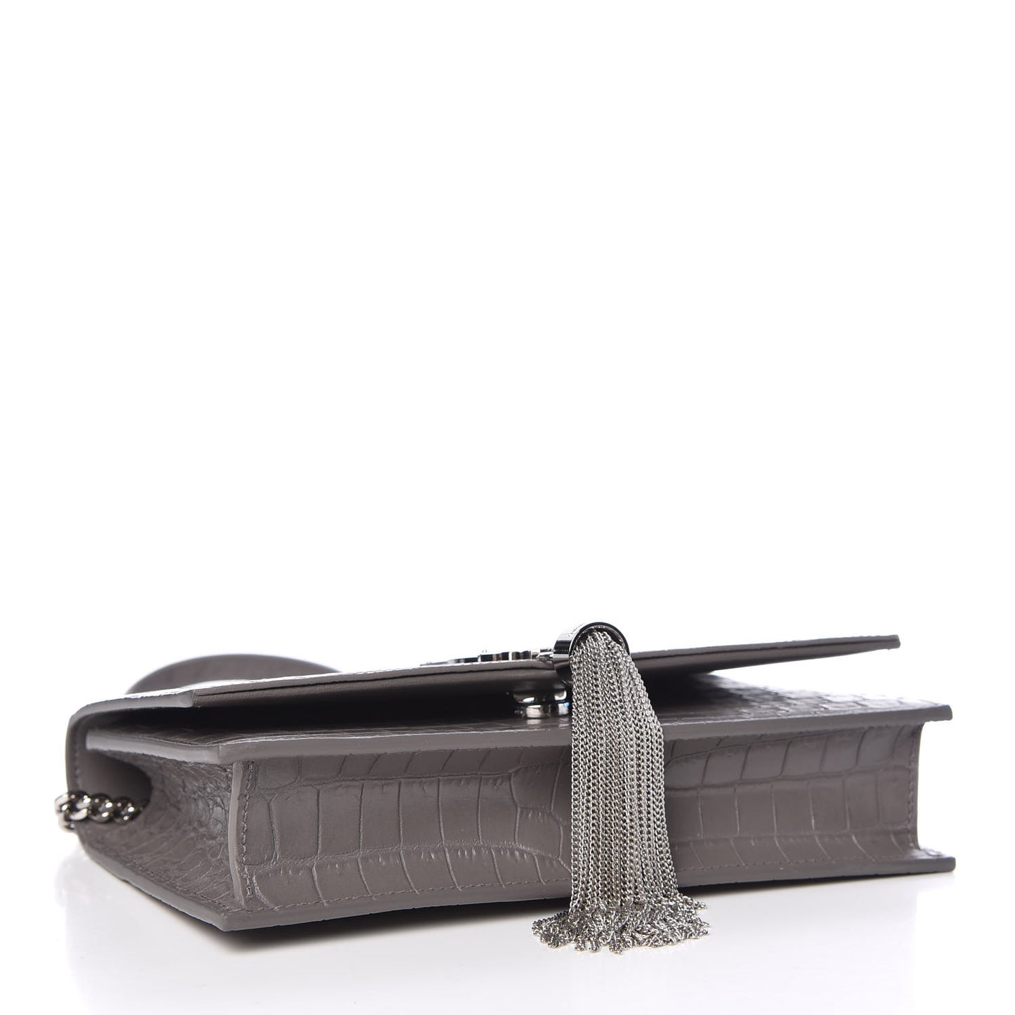 Calfskin Crocodile Embossed Kate Monogram Tassel Chain Wallet Fog