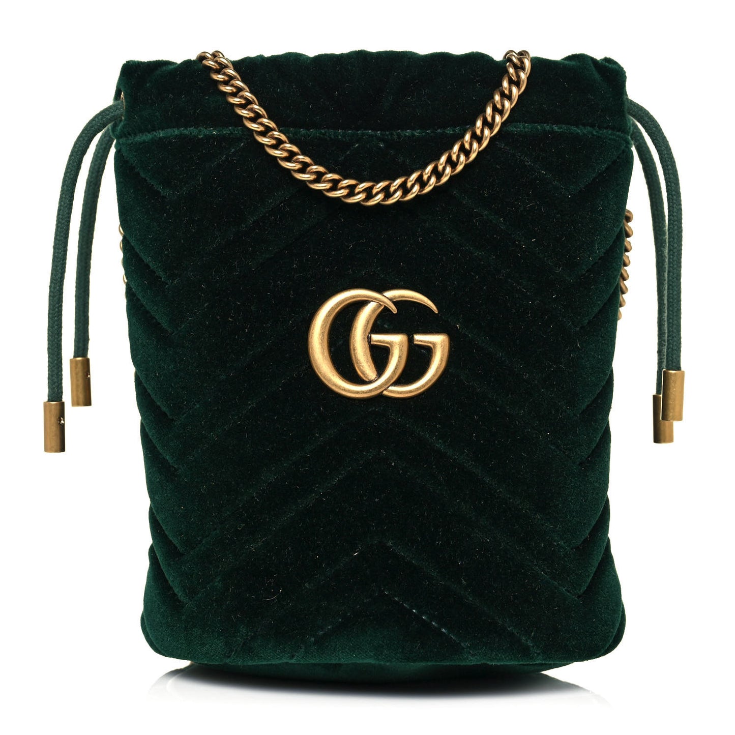 Velvet Matelasse Mini GG Marmont 2.0 Bucket Bag Dark Green