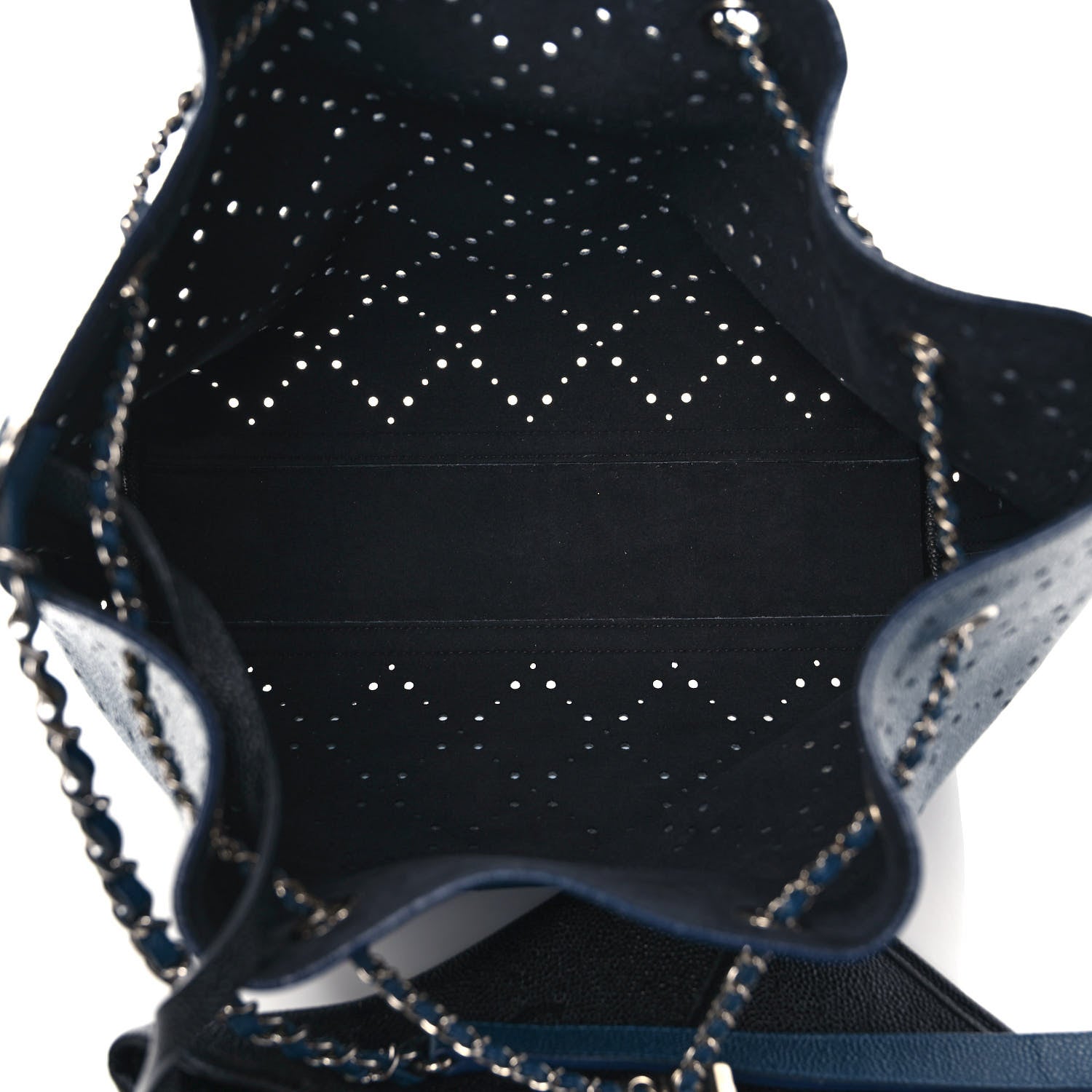 Chanel Caviar Perforated Large Drawstring CC Bag Blue 6 of 11