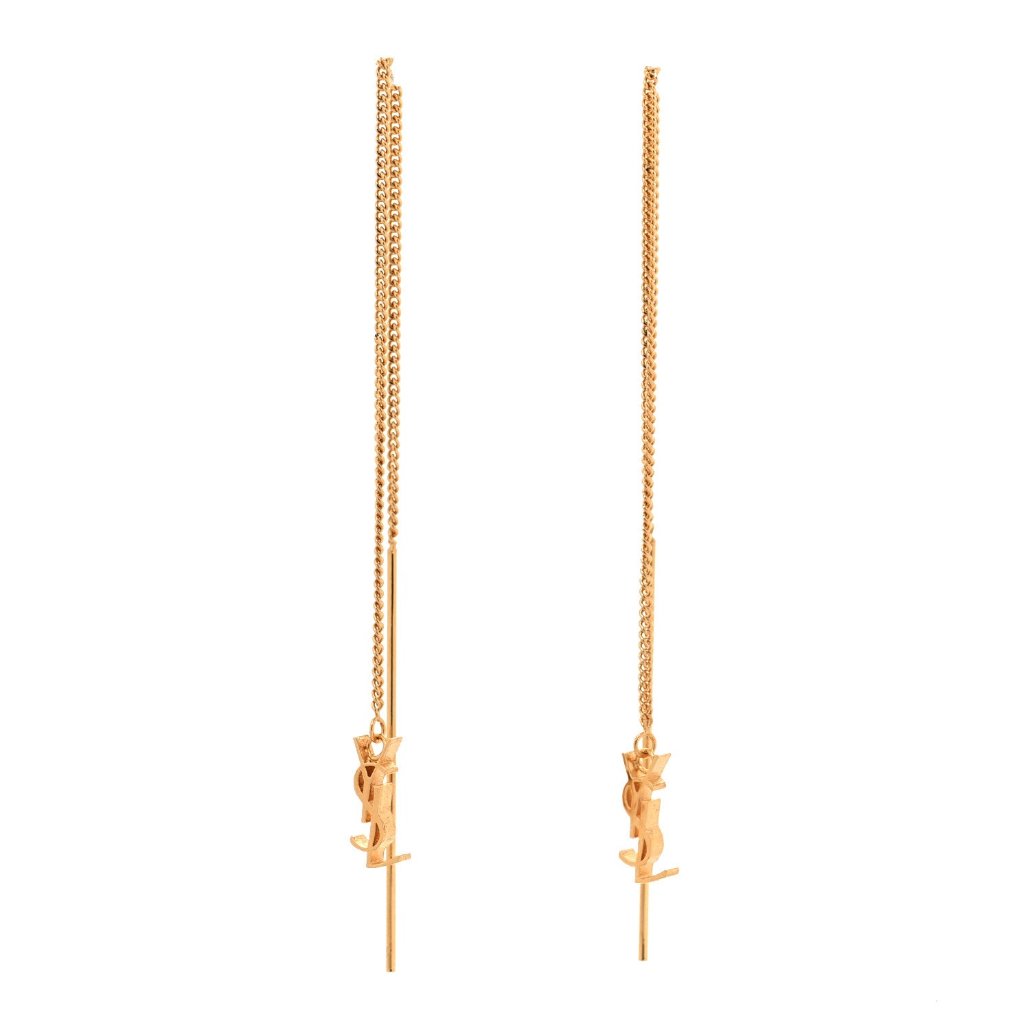 Saint Laurent Metal Monogram Pendant Threader Earrings Gold 1 of 3