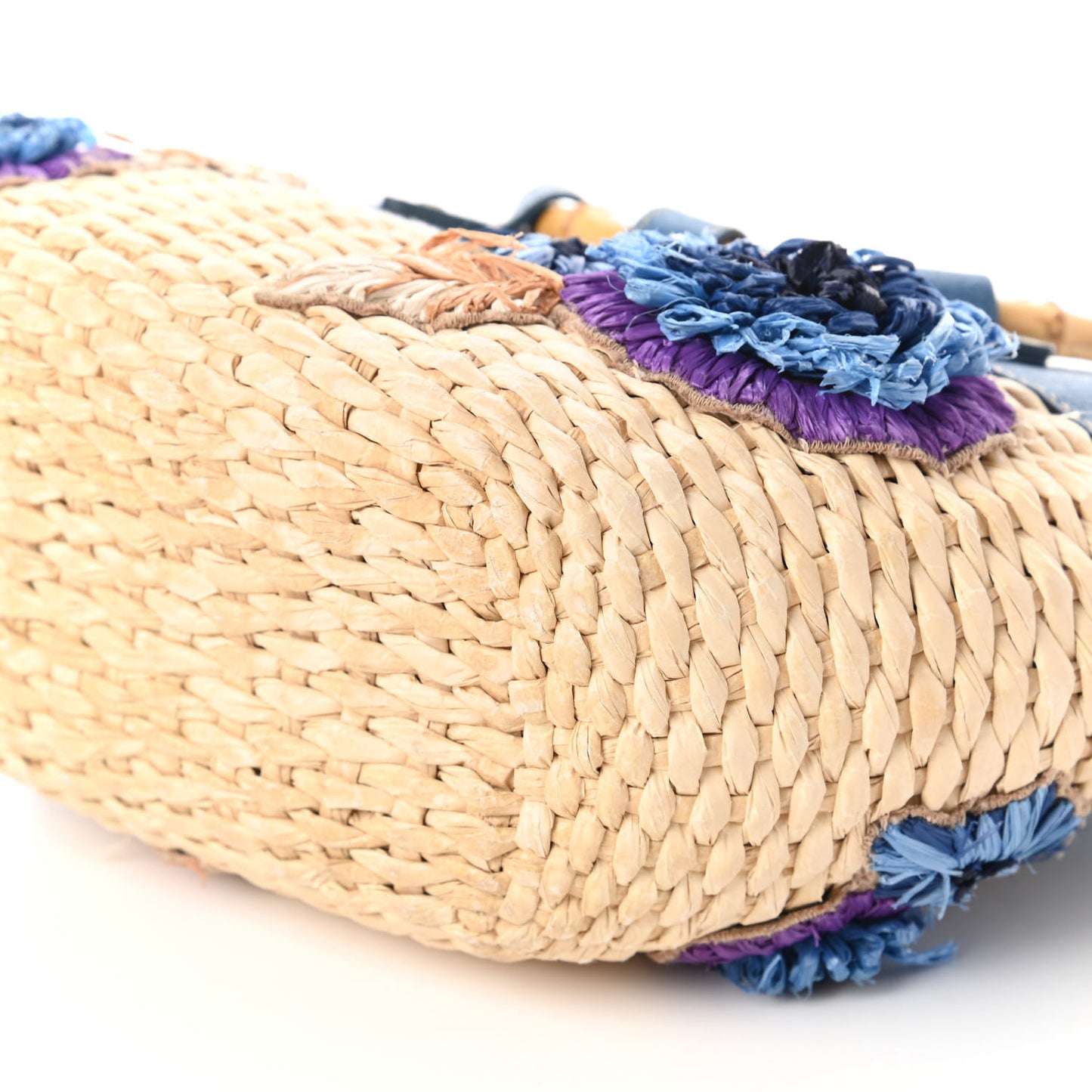 Calfskin Wicker Romantic Basket Bag Naturale Blue
