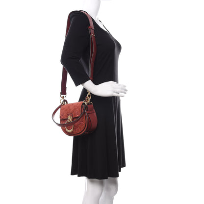 Chloe Suede Calfskin Quilted Embroidered Small Tess Saddle Bag Reddish Brown 2 of 9