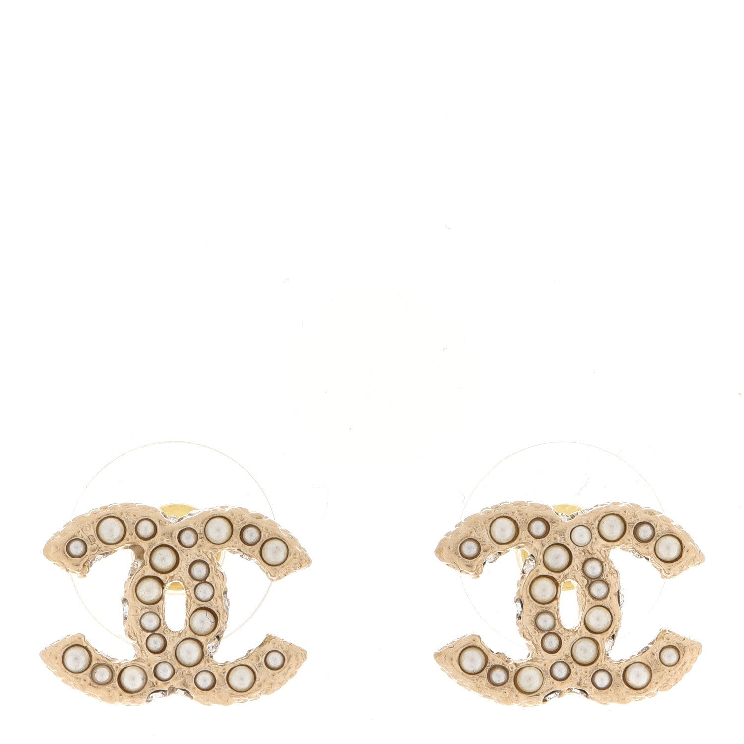 Chanel Pearl Crystal CC Earrings Light Gold 1 of 5