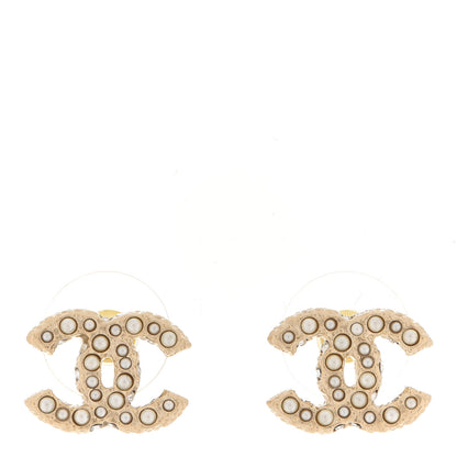 Chanel Pearl Crystal CC Earrings Light Gold 1 of 5