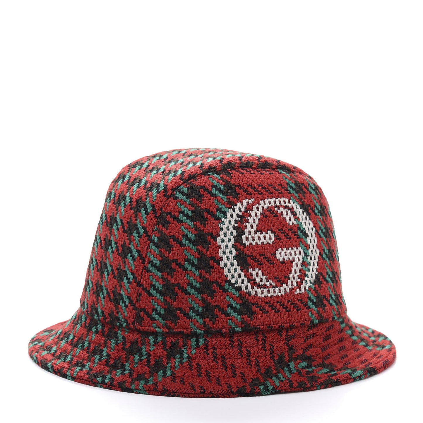 Tweed Wool Houndstooth Interlocking G Bucket Hat S Red Green