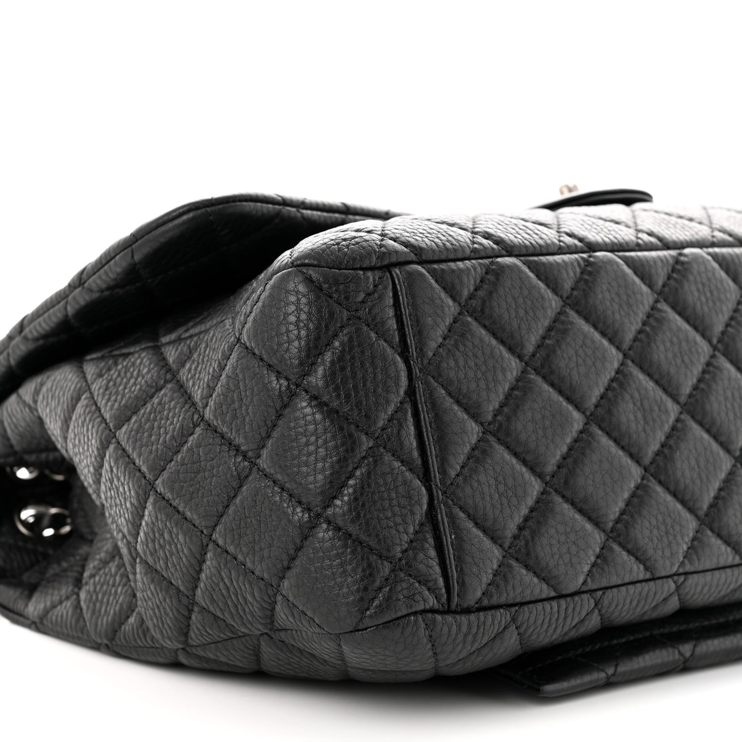 Grained Calfskin Quilted Small XXL Travel Flap Bag Black