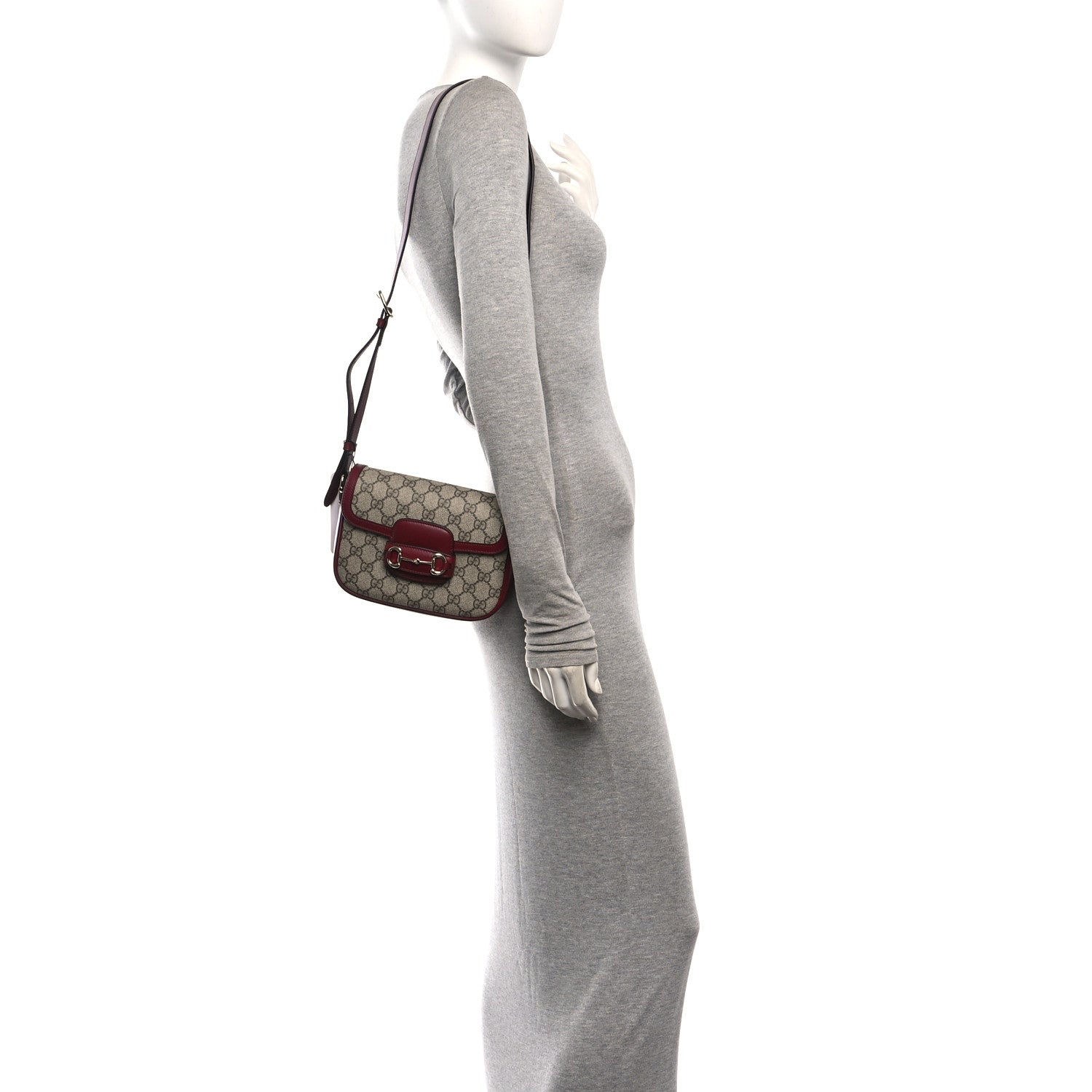 Gucci GG Supreme Monogram Horsebit 1955 Soft Small Shoulder Bag Beige Ebony Rosso Ancora 2 of 10