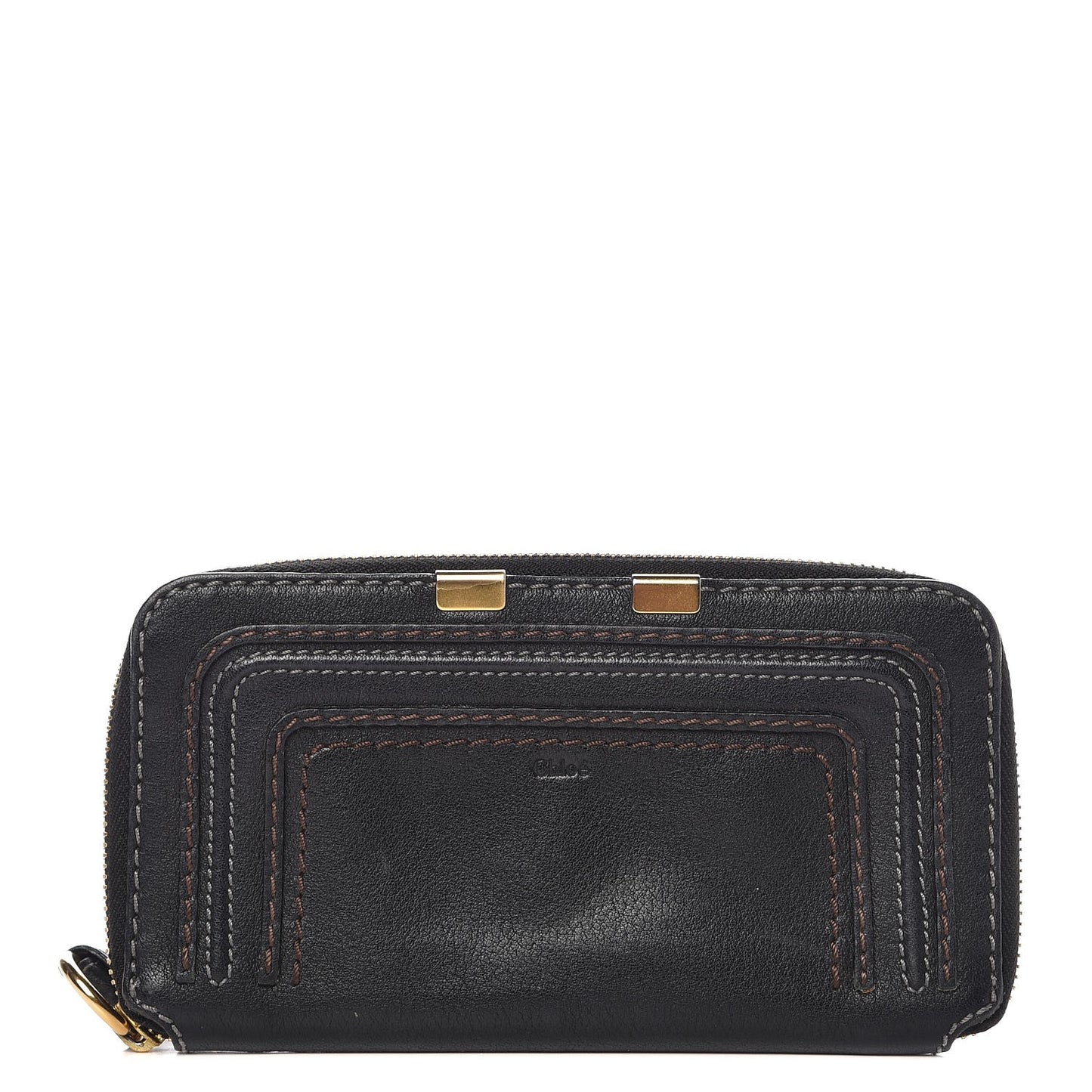 Grained Calfskin Marcie Long Zip Around Wallet Black