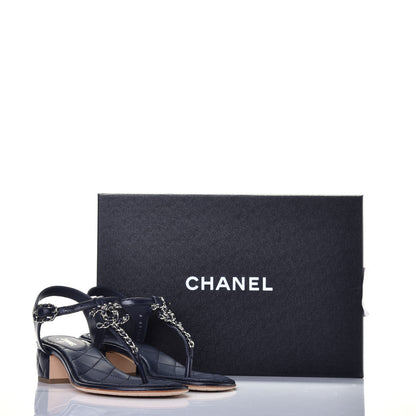 Chanel Lambskin Chain CC Logo Thong Sandals 36.5 Navy 9 of 9