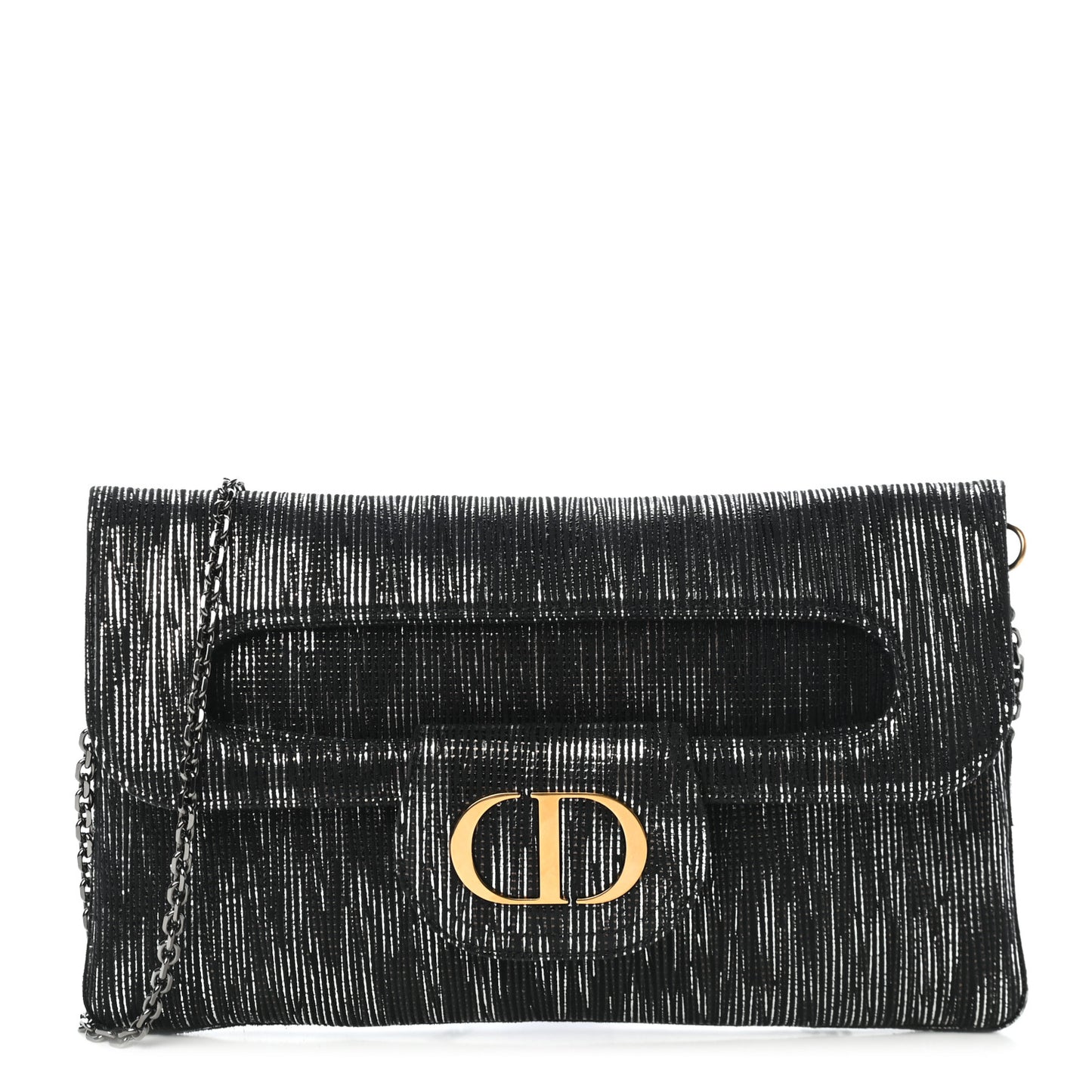 Metallic Nubuck Medium Diordouble Chain Bag Black Silver