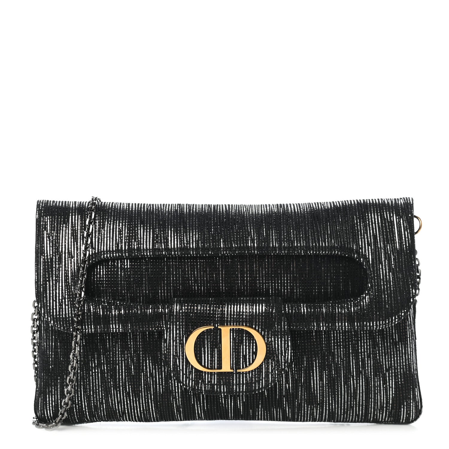 Christian Dior Metallic Nubuck Medium Diordouble Chain Bag Black Silver 1 of 8