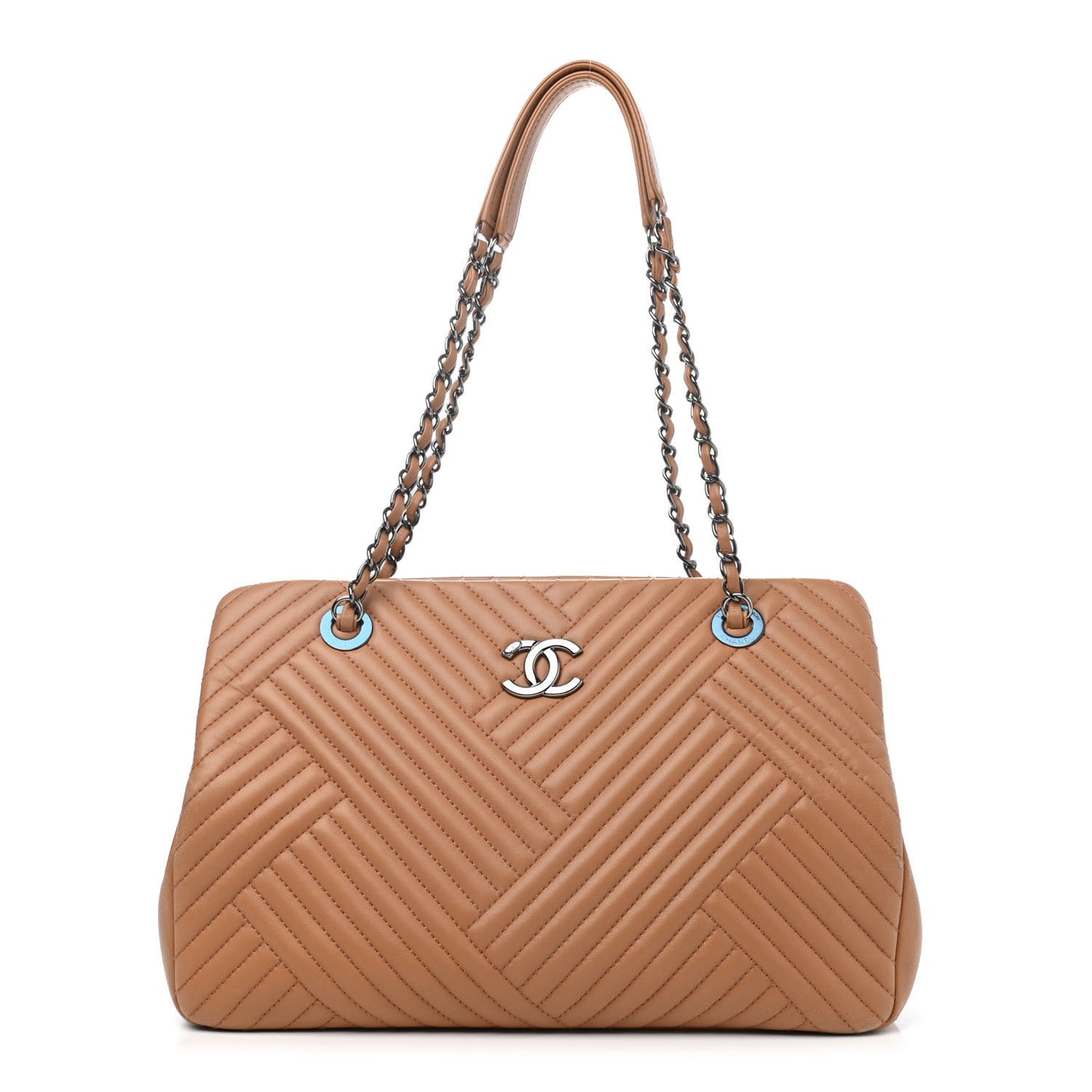 Lambskin Quilted CC Crossing Shopping Tote Brown