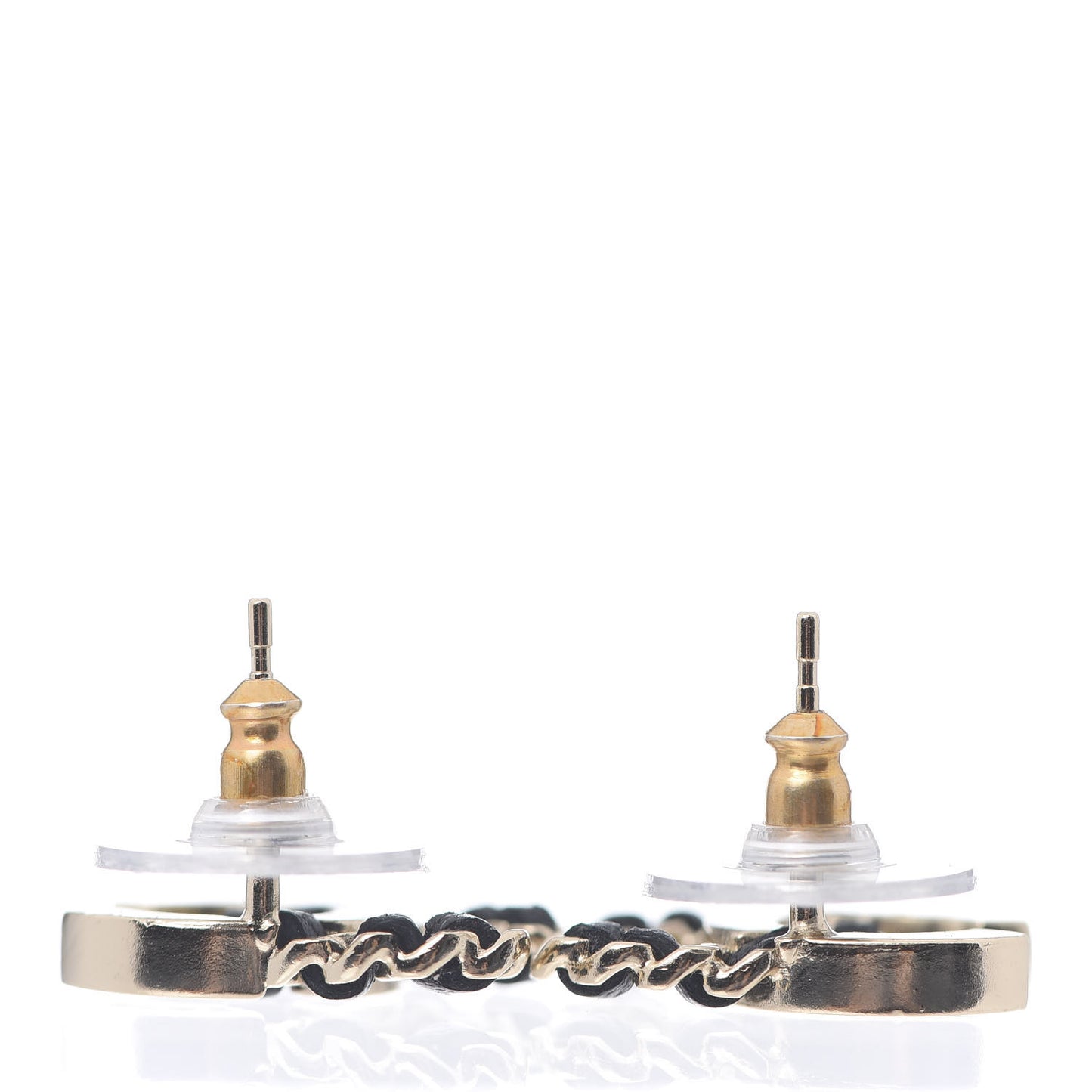 Crystal Baguette Lambskin Chain CC Vintage Allure Stud Earrings Black Gold